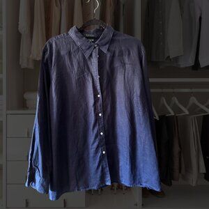 Lauren Ralph Lauren 100% Linen Shirt Navy Blue Sz 2X